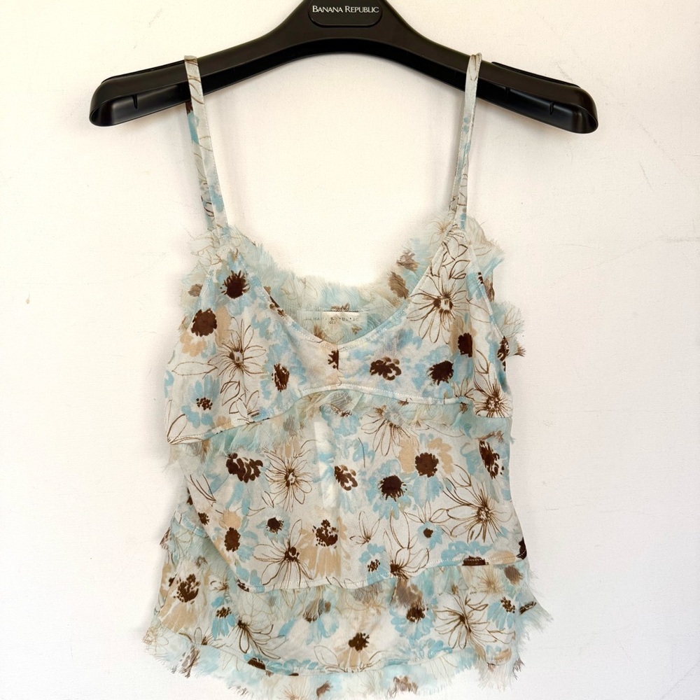 NWT Banana Republic Women 100% Silk Ruffle Floral Cami Top Sz SMALL Fits 4-6